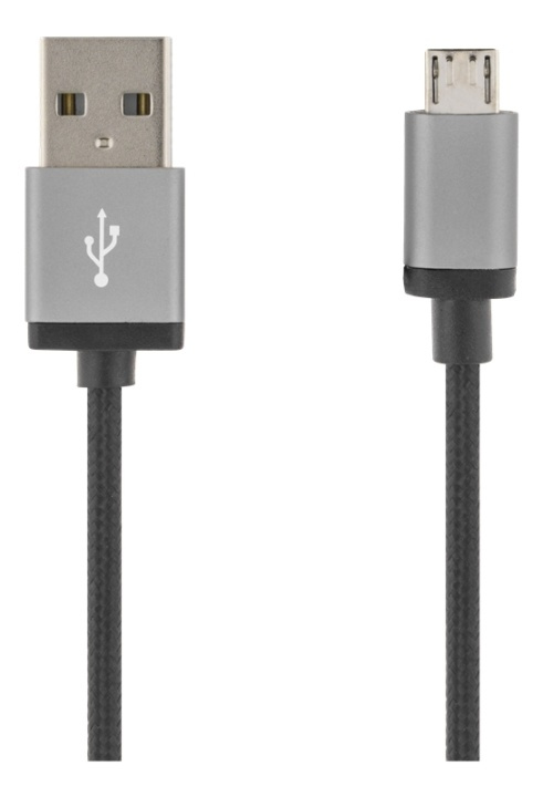 DELTACO USB cable, braided, Type A ha - Type Micro B, 1m, black i gruppen SMARTPHONES & TABLETS / Opladere og kabler / Kabler / Kabler microUSB hos TP E-commerce Nordic AB (38-71674)