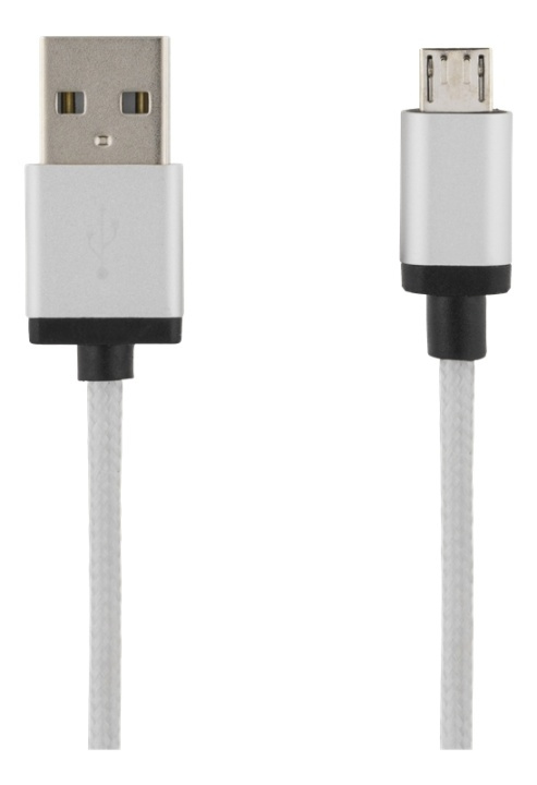 DELTACO USB cable, braided, Type A ha - Type Micro B, 1m, silver i gruppen SMARTPHONES & TABLETS / Opladere og kabler / Kabler / Kabler microUSB hos TP E-commerce Nordic AB (38-71676)