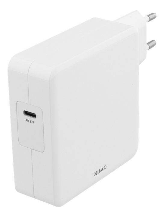 DELTACO 87W USB-C Power supply, Fast charging, USB-C PD, white i gruppen SMARTPHONES & TABLETS / Opladere og kabler / Adaptere hos TP E-commerce Nordic AB (38-71723)