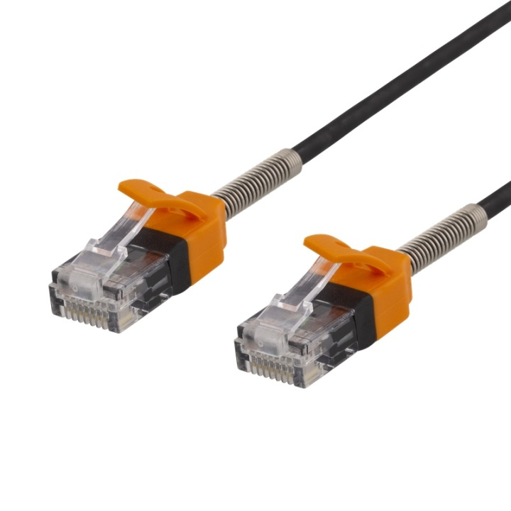 DELTACO GAMING Cat6A cable with spring strain relief,10m, black/orange i gruppen COMPUTERTILBEHØR / GAMING / Gaming tilbehør hos TP E-commerce Nordic AB (38-71743)