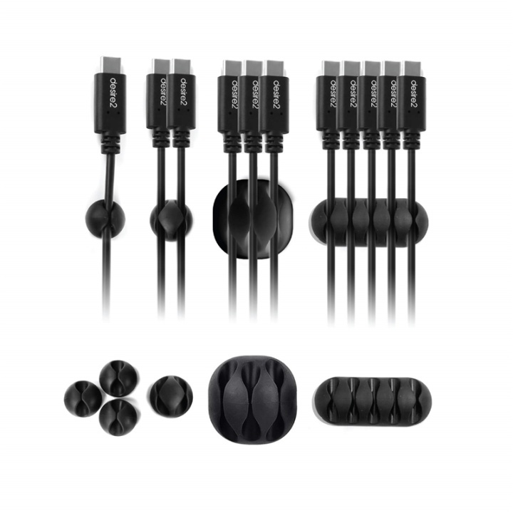 Desire2 Kabelclips Tidy 10pack Svart 4x1 kabel, 2x2 kablar, 2x3 kablar, 2x4 kablar i gruppen HJEMMEELEKTRONIK / Kabler og adaptere / Kabelhåndtering hos TP E-commerce Nordic AB (38-72015)