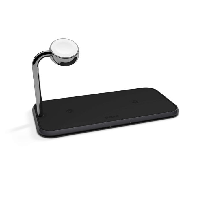 ZENS Triple Alu. Lader Qi Trådløs 220V 2x10W med Apple Watch Lader (Apple QC 7,5W) Sort i gruppen SMARTPHONES & TABLETS / Opladere og kabler / Trådløs Qi oplader hos TP E-commerce Nordic AB (38-72220)