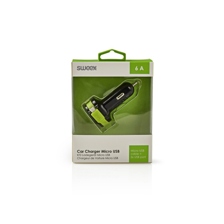 Sweex Biloplader 3-Udgange 6 A 2 x USB / Micro USB Sort/Grøn i gruppen SMARTPHONES & TABLETS / Opladere og kabler / Bilopladere / Bil oplader microUSB hos TP E-commerce Nordic AB (38-72242)