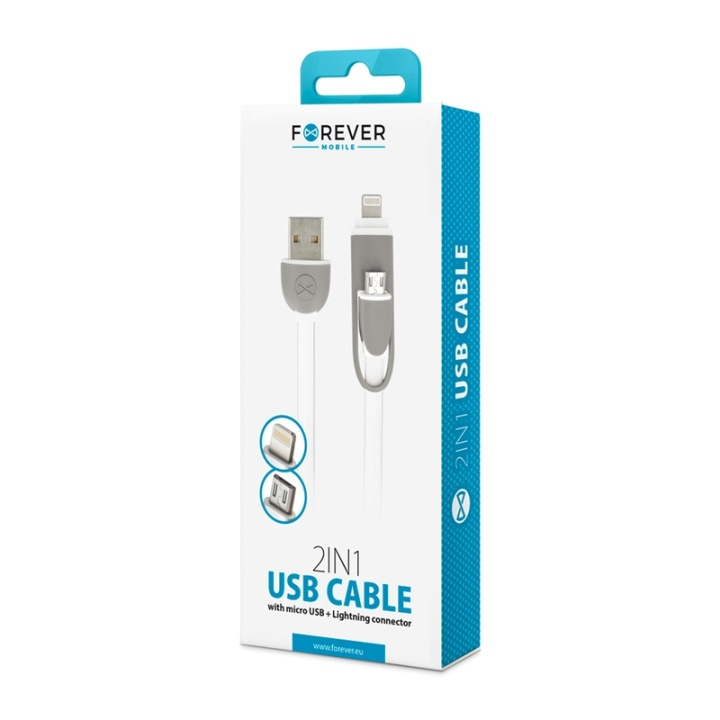 Forever Kabel 2in1 micro-USB + iPhone 8-pin Silikon - Vit i gruppen SMARTPHONES & TABLETS / Opladere og kabler / Kabler / Kabler Lightning hos TP E-commerce Nordic AB (38-72499)