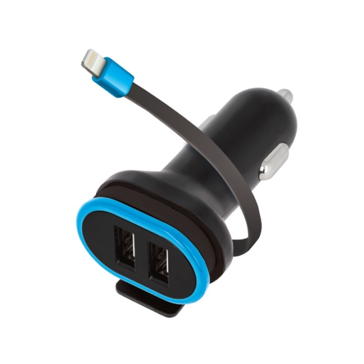 Forever Dobbelt USB-biloplader CC-02 3A med iPhone 8-pin-kabel i gruppen SMARTPHONES & TABLETS / Opladere og kabler / Bilopladere / Bilopladere Lightning hos TP E-commerce Nordic AB (38-72539)