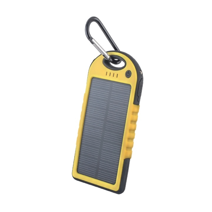 Setty powerbank med solceller, 5000 mAh, gul/svart i gruppen SMARTPHONES & TABLETS / Opladere og kabler / Powerbanks hos TP E-commerce Nordic AB (38-72569)