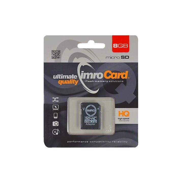 IMRO MicroSDHC 8GB cl.4 med adapter i gruppen HJEMMEELEKTRONIK / Lagringsmedier / Hukommelseskort / MicroSD/HC/XC hos TP E-commerce Nordic AB (38-72571)