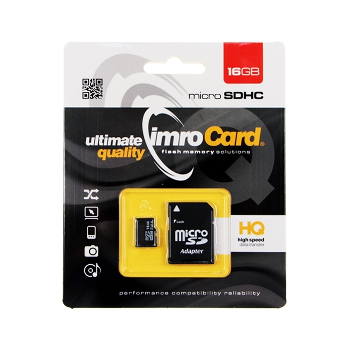 IMRO MicroSDHC 16GB cl.10 UHS-I med adapter i gruppen HJEMMEELEKTRONIK / Lagringsmedier / Hukommelseskort / MicroSD/HC/XC hos TP E-commerce Nordic AB (38-72573)