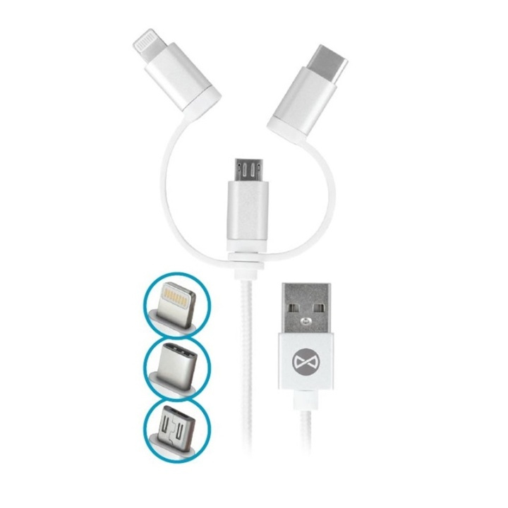 Forever USB 3-i-1 kabel, nylon, microUSB, USB til iPhone & USB type-C i gruppen SMARTPHONES & TABLETS / Opladere og kabler / Kabler / Kabler Lightning hos TP E-commerce Nordic AB (38-72597)