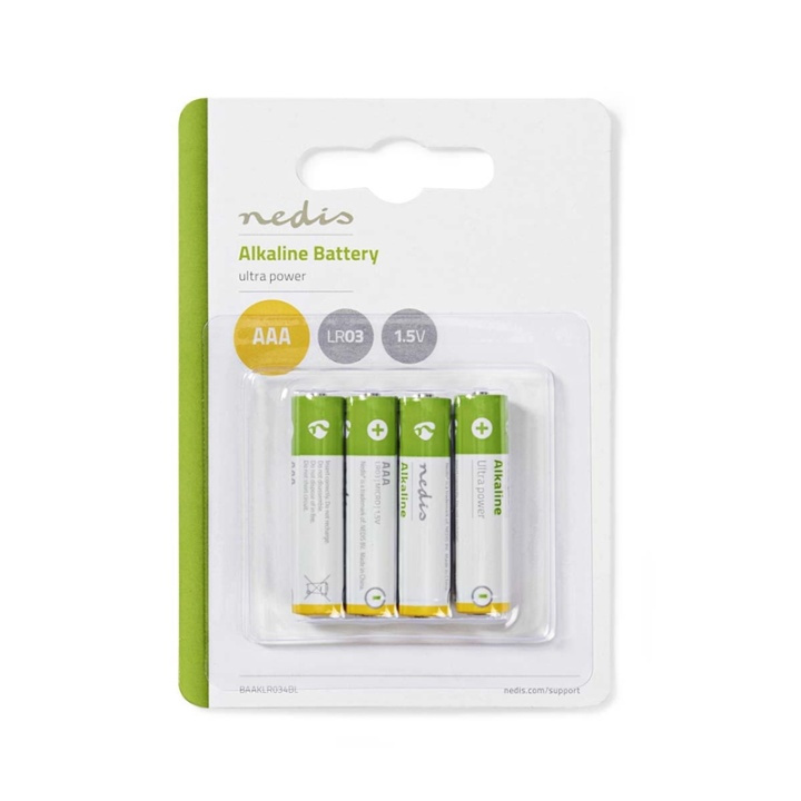 Nedis Alkaline Batteri AAA | 1.5 V DC | 4-Blister i gruppen HJEMMEELEKTRONIK / Batterier og opladere / Batterier / AAA hos TP E-commerce Nordic AB (38-72968)