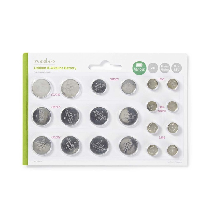 Nedis Lithium / Alkaline knapcellebatteri Multi Pack | 1.5 / 3 V DC | Alkaline / Lithium | CR1620 / CR2016 / CR2025 / CR2032 / LR43 / LR44 / LR54 | Antal batterier: 20 stk. | Blister Card | Forskellige enheder i gruppen HJEMMEELEKTRONIK / Batterier og opladere / Batterier / Knapcelle hos TP E-commerce Nordic AB (38-72976)