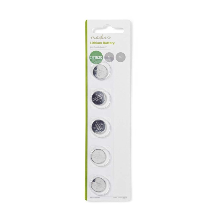 Nedis Lithium knapcellebatteri CR1620 | 3 V DC | 5-Pakke i gruppen HJEMMEELEKTRONIK / Batterier og opladere / Batterier / Knapcelle hos TP E-commerce Nordic AB (38-72984)