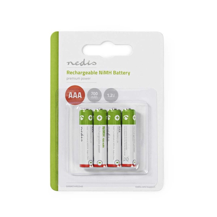 Nedis Genopladelige Ni-MH Batteri AAA | 1.2 V DC | 700 mAh | Forudladet | 4-Blister i gruppen HJEMMEELEKTRONIK / Batterier og opladere / Genopladelige batterier / AAA hos TP E-commerce Nordic AB (38-72993)