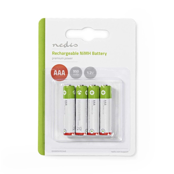 Nedis Genopladelige Ni-MH Batteri AAA | 1.2 V DC | 950 mAh | Forudladet | 4-Blister i gruppen HJEMMEELEKTRONIK / Batterier og opladere / Genopladelige batterier / AAA hos TP E-commerce Nordic AB (38-72994)