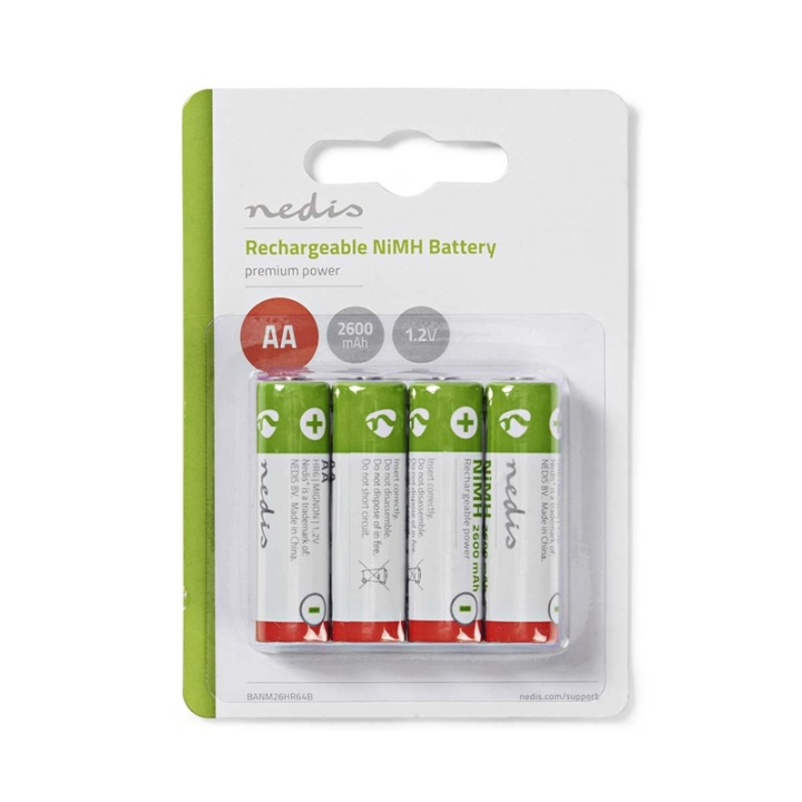 Nedis Genopladelige Ni-MH Batteri AA | 1.2 V DC | 2600 mAh | 4-Pakke i gruppen HJEMMEELEKTRONIK / Batterier og opladere / Genopladelige batterier / AA hos TP E-commerce Nordic AB (38-72997)