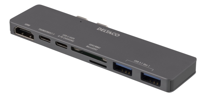 DELTACO Dual USB-C dock for MacBook Pro 2016, Thunderbolt 3, 100W USB- i gruppen COMPUTERTILBEHØR / Bærbare computere og tilbehør / Docking stationer hos TP E-commerce Nordic AB (38-74632)