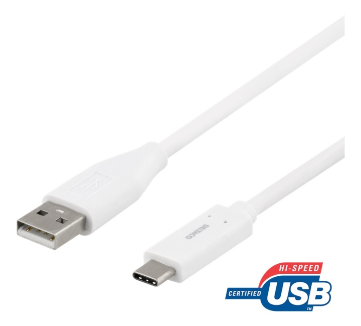 DELTACO USB-C to USB-A cable, 2m, 3A, USB 2.0, white i gruppen COMPUTERTILBEHØR / Kabler og adaptere / USB / USB-A / Kabler hos TP E-commerce Nordic AB (38-74667)