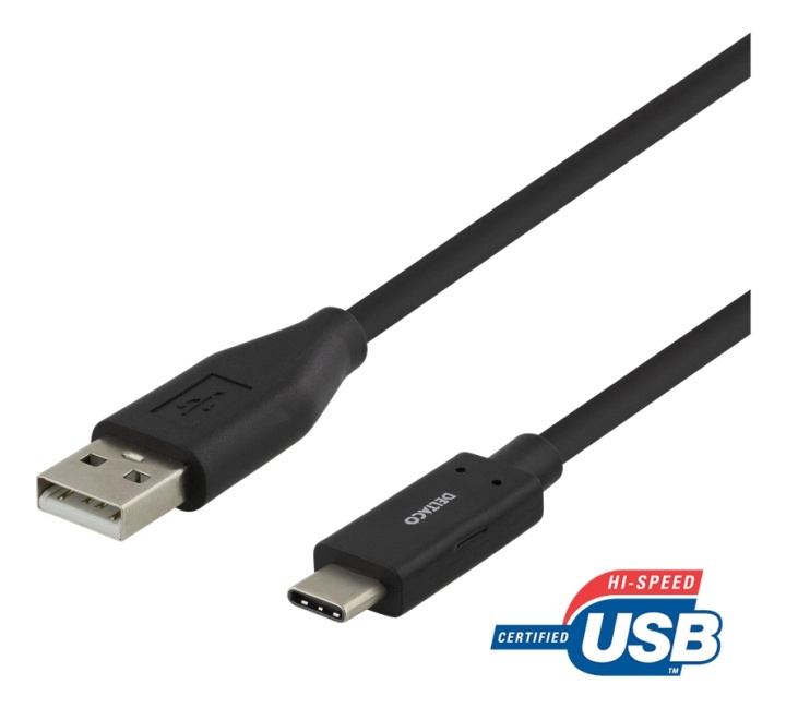 DELTACO USB-C to USB-A cable, 2m, 3A, USB 2.0, black i gruppen SMARTPHONES & TABLETS / Opladere og kabler / Kabler / Kabler Type C hos TP E-commerce Nordic AB (38-74688)