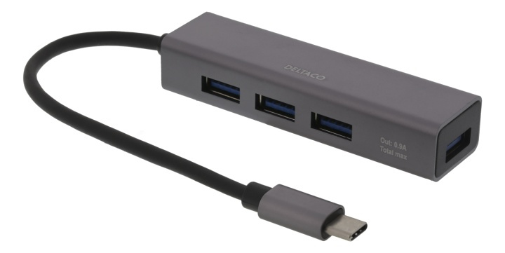 DELTACO USB C HUB 4port Space Grey i gruppen COMPUTERTILBEHØR / Computer Tilbehør / USB-hubs hos TP E-commerce Nordic AB (38-77134)