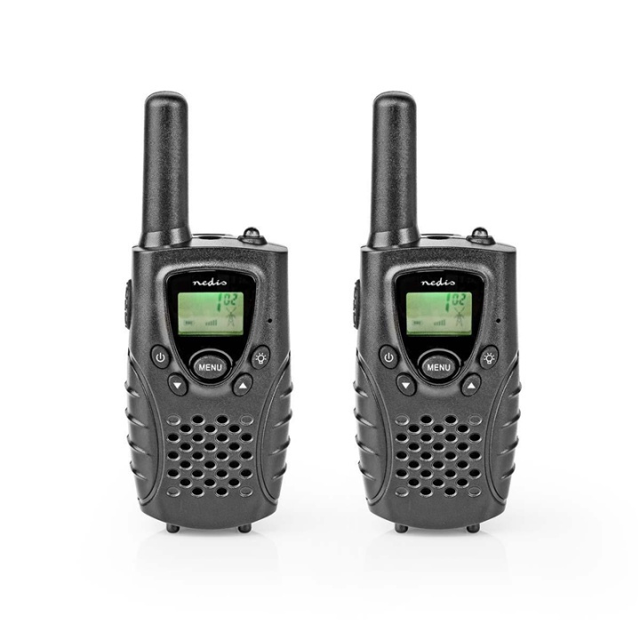 Nedis Walkie-talkie Set | 2 Håndsæt | Op til 8 km | Frekvens kanaler: 8 | PTT / VOX | Op til 2.5 Time | Hovedtelefonudgang | Sort i gruppen SPORT, FRITID & HOBBY / Friluftsliv / Walkie talkie hos TP E-commerce Nordic AB (38-77348)