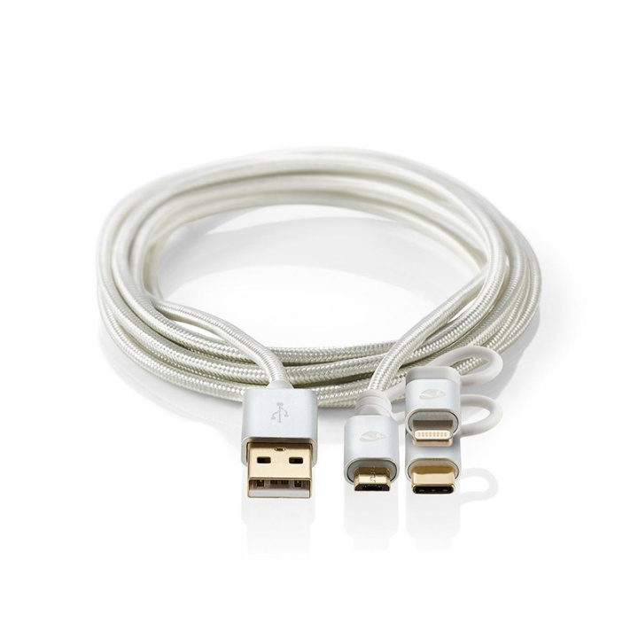 3 i 1 kabel | USB 2.0 | USB-A Han | Apple Lightning 8-pin / USB Micro-B han / USB-C™ Han | 480 Mbps | 1.00 m | Guldplateret | Runde | PVC | Aluminium | Cover Window Box i gruppen SMARTPHONES & TABLETS / Opladere og kabler / Kabler / Kabler Lightning hos TP E-commerce Nordic AB (38-77509)