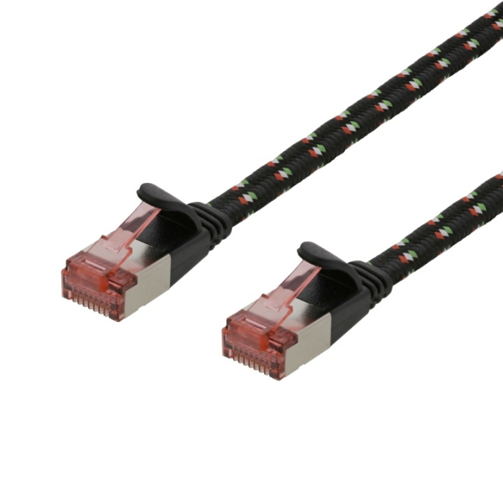 DELTACO Tough Flat CAT.6A U/FTP Patch Cable, 28AWG, 1.5m, black i gruppen COMPUTERTILBEHØR / Kabler og adaptere / Netværkskabler / Cat6 hos TP E-commerce Nordic AB (38-78188)