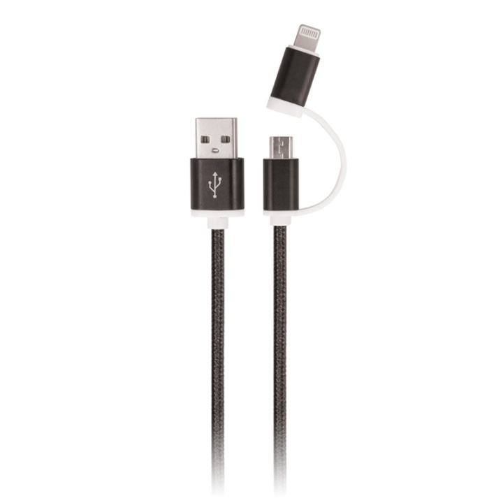 Setty 2i1 USB-kabel till microUSB / USB-C, 1 m, Svart i gruppen SMARTPHONES & TABLETS / Opladere og kabler / Kabler / Kabler microUSB hos TP E-commerce Nordic AB (38-79026)