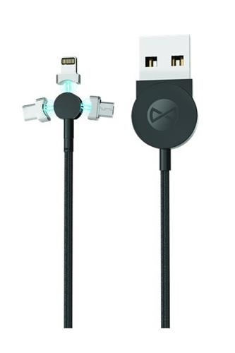 Forever Core 3i1 Magnetisk synkroniserings-/opladningskabel - USB-C/Lightning/microUSB, 1 m i gruppen SMARTPHONES & TABLETS / Opladere og kabler / Kabler / Kabler microUSB hos TP E-commerce Nordic AB (38-79387)