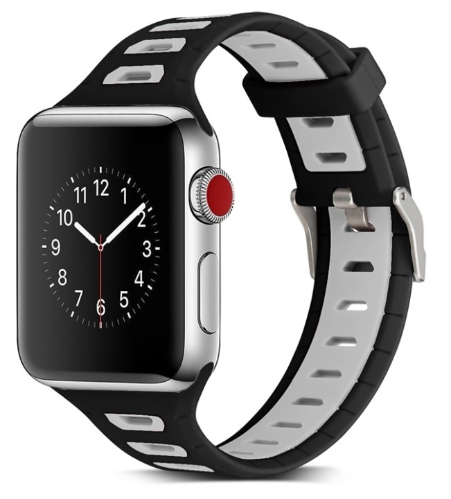 Silikone urrem kompatibel med Apple Watch, 38mm, Sort, Grå i gruppen SMARTPHONES & TABLETS / Træning, hjem og fritid / Apple Watch & Tilbehør / Tilbehør hos TP E-commerce Nordic AB (38-80892)