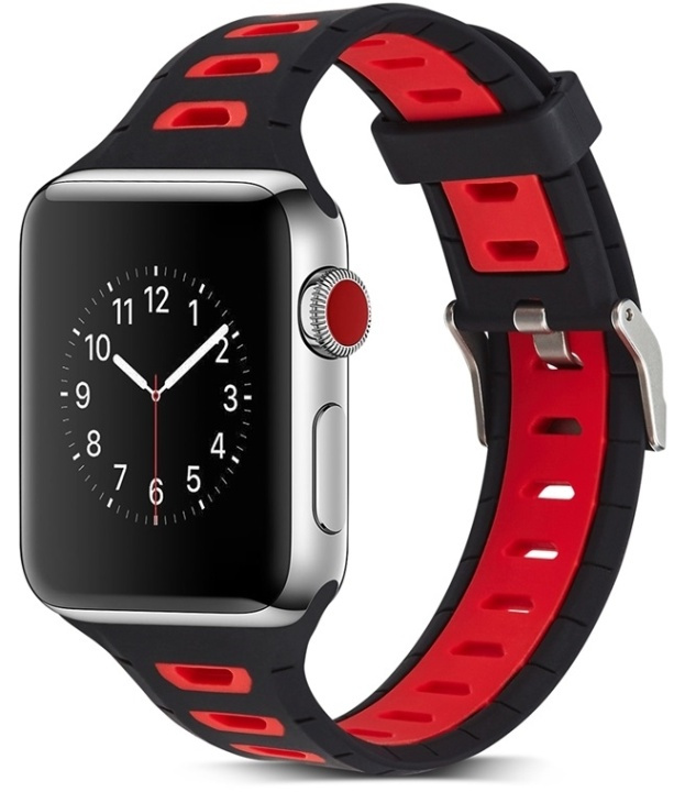 Silikone urrem kompatibel med Apple Watch, 38mm, Sort, Rød i gruppen SMARTPHONES & TABLETS / Træning, hjem og fritid / Apple Watch & Tilbehør / Tilbehør hos TP E-commerce Nordic AB (38-80895)