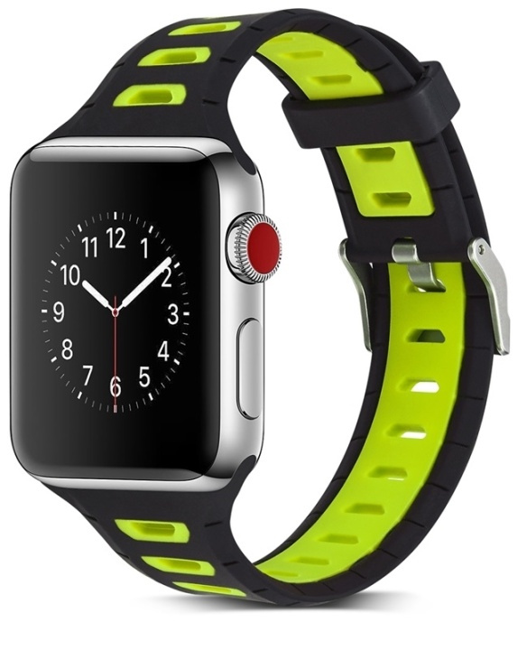 Silikone urrem kompatibel med Apple Watch, 38mm, Sort, Gul i gruppen SMARTPHONES & TABLETS / Træning, hjem og fritid / Apple Watch & Tilbehør / Tilbehør hos TP E-commerce Nordic AB (38-80898)