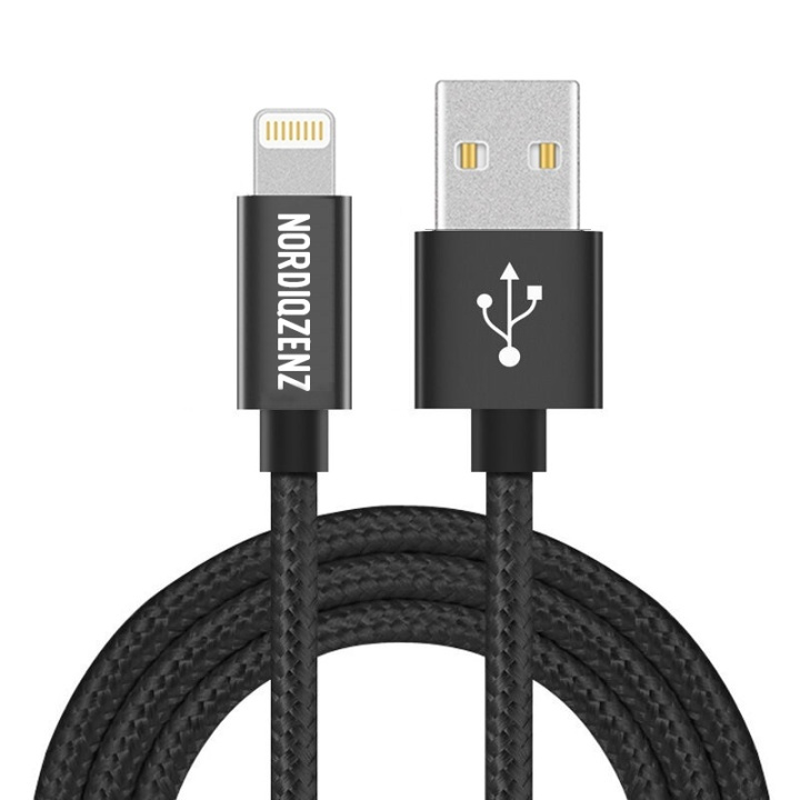 NORDIQZENZ Lightning tekstilkabel, 1,5 m, sort i gruppen SMARTPHONES & TABLETS / Opladere og kabler / Kabler / Kabler Lightning hos TP E-commerce Nordic AB (38-81344)