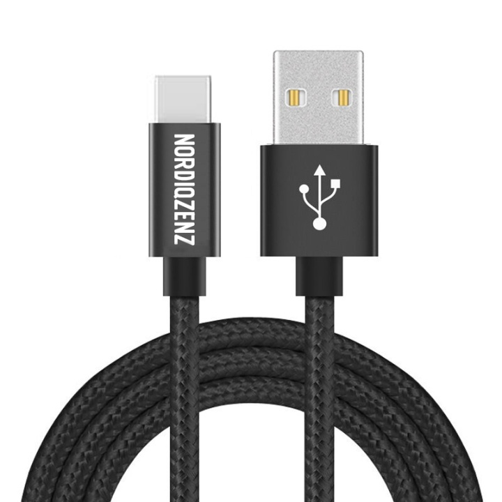 NORDIQZENZ USB-C kabel, Tekstilbeklædt, 1,5m, Sort i gruppen SMARTPHONES & TABLETS / Opladere og kabler / Kabler / Kabler Type C hos TP E-commerce Nordic AB (38-81349)