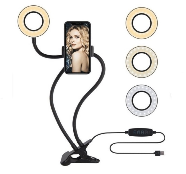 Ringlys 9cm med fleksibelt stativ og mobiltelefonholder i gruppen SMARTPHONES & TABLETS / Øvrigt tilbehør / Docks, Stativ og Holder hos TP E-commerce Nordic AB (38-81638)