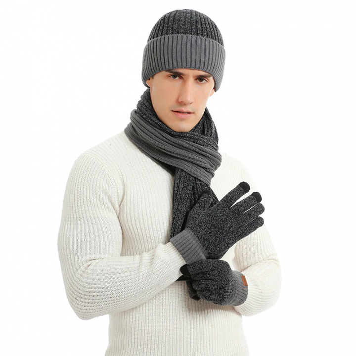 Vinter sæt 3-i-1 med hue, halstørklæde og handsker, Grå/Sort i gruppen SPORT, FRITID & HOBBY / Accessories / Vanter & Handsker hos TP E-commerce Nordic AB (38-83041)