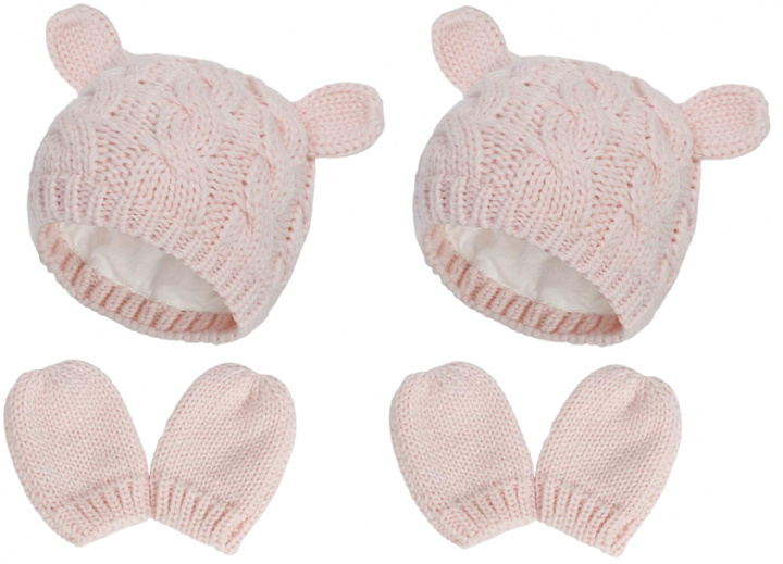 2 x Gulligt stickat set med mössa och vantar för bebis, Medium, Rosa i gruppen LEGETØJ, BØRN & BABY / Børnetekstiler / Babydyner hos TP E-commerce Nordic AB (38-83047)