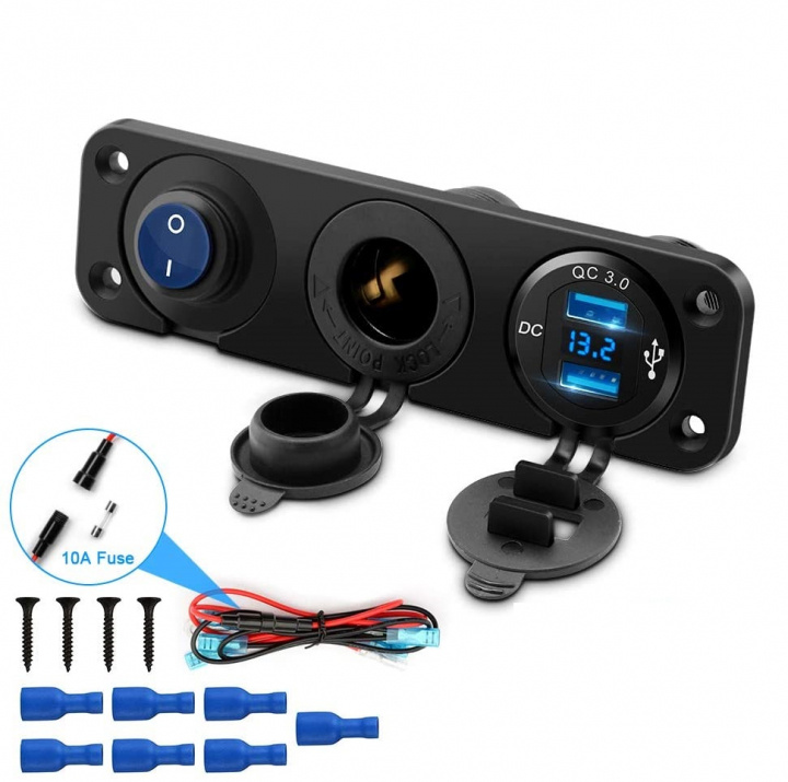 Extra sockets for car, boat, motorhome, 12V and 2xUSB + switch i gruppen BIL / Tilbehør / Accessories / Øvrigt biltilbehør hos TP E-commerce Nordic AB (38-83084)