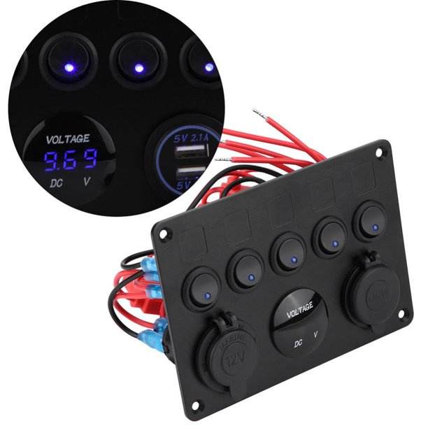 Afbryderpanel til bil, båd, campingvogn + voltmeter, USB og strømudtag 12-24V i gruppen BIL / Tilbehør / Accessories / 12 volt tilbehør hos TP E-commerce Nordic AB (38-83090)