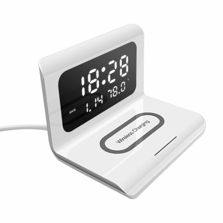 Alarm with Qi charger, White i gruppen HJEM, HUS & HAVE / Ure og tællere / Vækkeure hos TP E-commerce Nordic AB (38-83114)