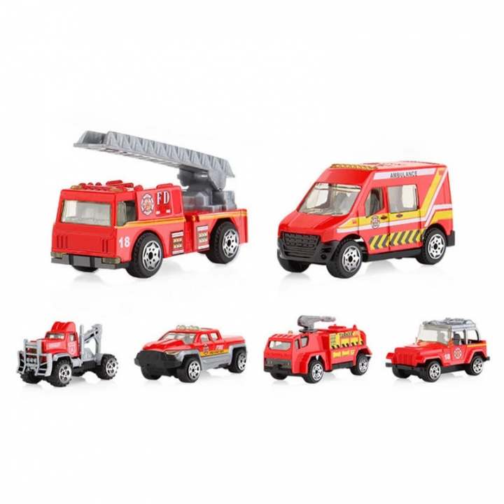 Sæt med 6 brandbiler inklusive brandbil i gruppen LEGETØJ, BØRN & BABY / Legetøj / Legetøjsbiler hos TP E-commerce Nordic AB (38-83165)