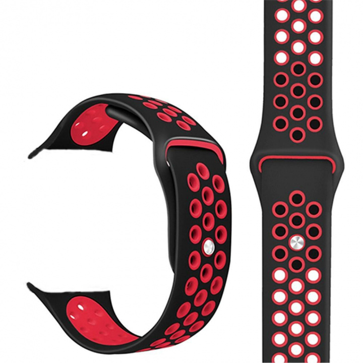 Sporty silikone urrem kompatibel med Apple Watch, 42/44 mm, svart og rød i gruppen SPORT, FRITID & HOBBY / Smartwatch & Aktivitetsmåler / Tilbehør hos TP E-commerce Nordic AB (38-83696)