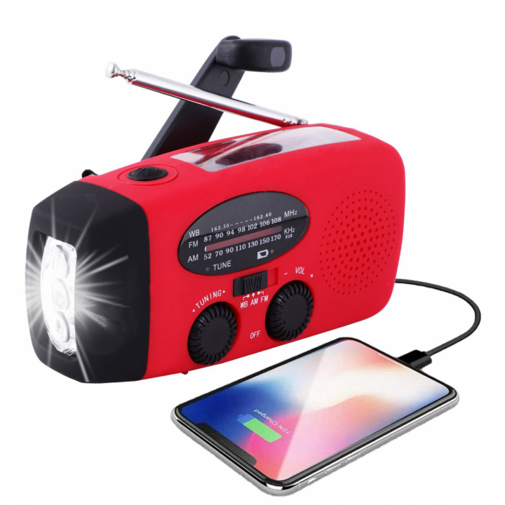 Vejradio med LED-lys - FM-radio, Solar, USB, Rød i gruppen HJEMMEELEKTRONIK / Lyd & billede / Hjemmebiograf, HiFi & Bærbar / Radio og vækkeure / Radio hos TP E-commerce Nordic AB (38-83768)