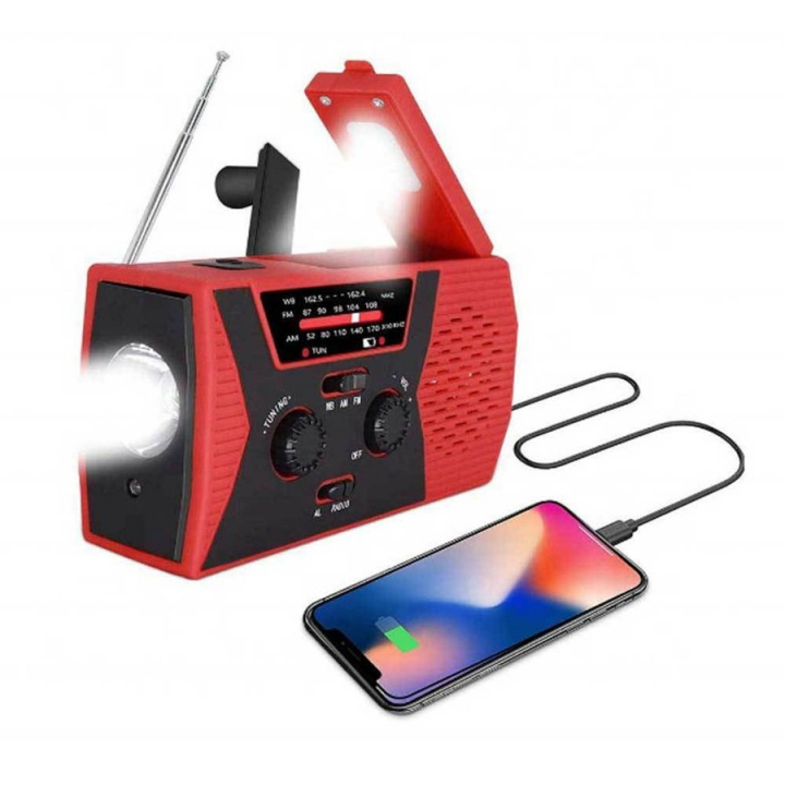 Vejradio/nødradio med LED-lys - FM-radio, solcelle, genopladeligt batteri, rød i gruppen HJEMMEELEKTRONIK / Lyd & billede / Hjemmebiograf, HiFi & Bærbar / Radio og vækkeure / Radio hos TP E-commerce Nordic AB (38-83899)