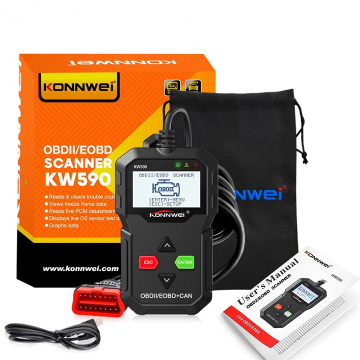 KONNWEI KW590 OBD2 Fejlkodelæser / Diagnoseværktøj til bil i gruppen BIL / Bildiagnostik / Fejlkode læser hos TP E-commerce Nordic AB (38-84013)