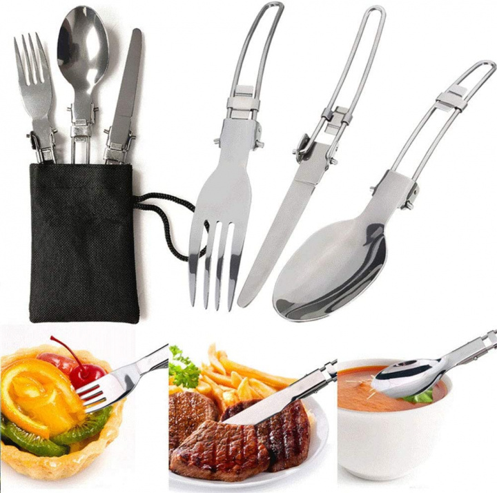 Køkkenredskabssæt til camping rustfrit stål i tre dele, kniv, gaffel, ske i gruppen HJEM, HUS & HAVE / Køkkenredskaber / Øvrige køkkenredskaber hos TP E-commerce Nordic AB (38-84185)