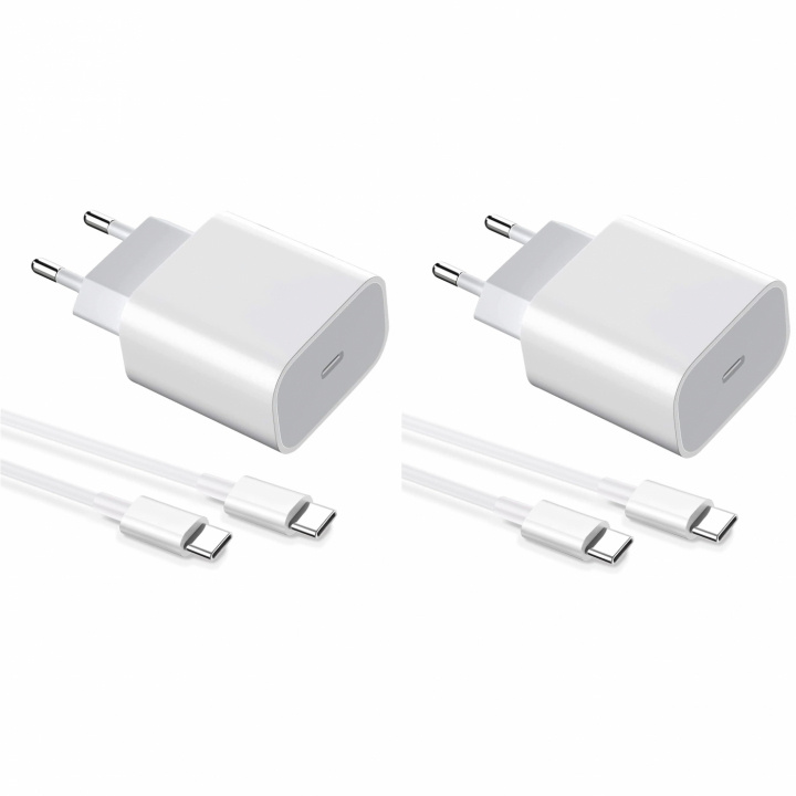 2-pak oplader til iPhone 15 / Android 20W med USB-C til USB-C - Hurtig oplader i gruppen SMARTPHONES & TABLETS / Opladere og kabler / Vægoplader / Væg oplader Type C hos TP E-commerce Nordic AB (38-84295)