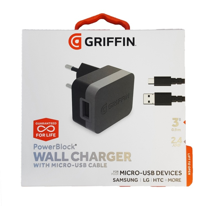 Griffin Universal Väggladdare med Micro-USB kabel, 2.4 AMP i gruppen SMARTPHONES & TABLETS / Opladere og kabler / Vægoplader / Vægoplader microUSB hos TP E-commerce Nordic AB (38-84562)