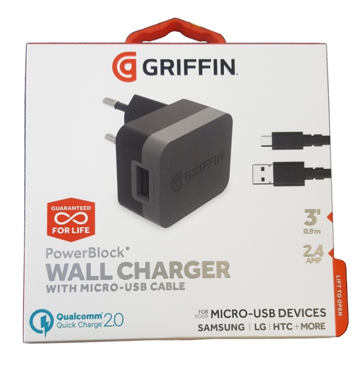 Griffin USB, Universal väggladdare, Micro USB kabel, 2.4AMP i gruppen SMARTPHONES & TABLETS / Opladere og kabler / Vægoplader / Vægoplader microUSB hos TP E-commerce Nordic AB (38-84563)