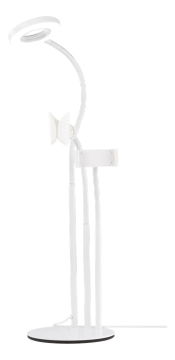 DELTACO 3-IN-1 Selfie Ring Lamp With Phone and Microphone holder, whit i gruppen SMARTPHONES & TABLETS / Øvrigt tilbehør / Gadgets hos TP E-commerce Nordic AB (38-85729)