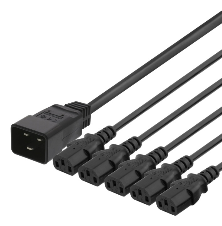 DELTACO IEC C20 to 5x IEC C13 Power cable, 1m, 16A/250V, Y-Splitter, b i gruppen COMPUTERTILBEHØR / Kabler og adaptere / Elkabler hos TP E-commerce Nordic AB (38-85767)